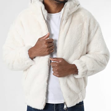 Uniplay - Chaqueta de Piel con Capucha Zippée 011 Blanco