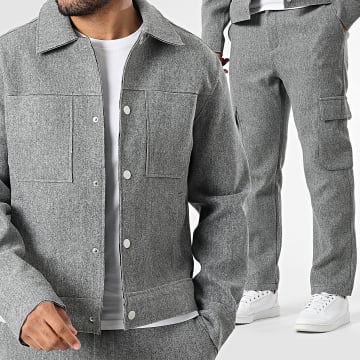 Frilivin - Co-ord Set Jass en Pantalon Cargo 161 Donkergrijs Gemêleerd