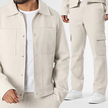 Frilivin - Conjunto Chaqueta Botonada Y Pantalón Cargo 161 Beige Claro