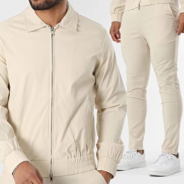 Frilivin - Conjunto Chaqueta Cremallera y Pantalón 592 Beige Claro