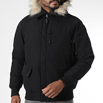 Compagnie Canadienne - Giacca Bomber con Cappuccio Pelliccia Originale Nero