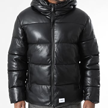 Khujo - Doudoune Capuche Simili Cuir Coen Noir