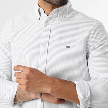 Tommy Jeans - Camisa de Manga Larga A Rayas Slim Stripe Oxford 0668 Blanco Azul Claro