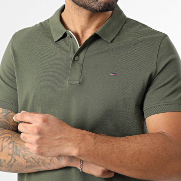 Tommy Jeans - Polo Manches Courtes Slim Placket 0676 Vert Kaki