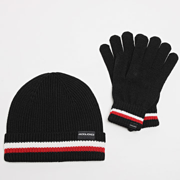 Jack And Jones - Lot Gants Et Bonnet Make Noir Blanc Rouge