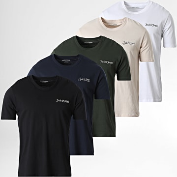 Jack And Jones - Pack de 5 Camisetas Yuki Front Blanca Beige Negra Verde Caqui Azul Marino