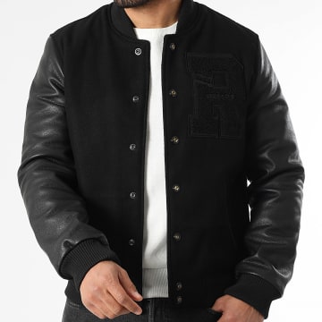 Redskins - Black Oxford Hatch Leather Bomber Jacket