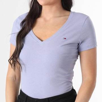 Tommy Jeans - Tee Shirt Col V Femme Slim 0458 Bleu