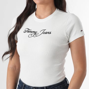 Tommy Jeans - Tee Shirt Femme Essential Logo Rib 1838 Blanc