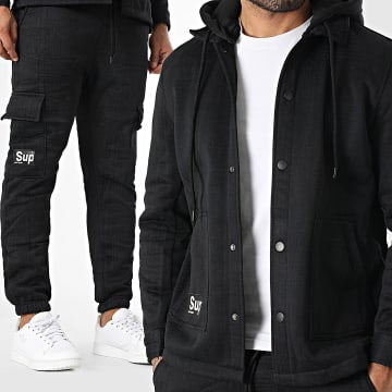 Armita - Completo giacca bottonata con cappuccio e jogger pantaloni cargo 193 Nero