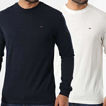 Tommy Jeans - Lot De 2 Tee Shirt Manches Longues Slim TJM 2148 Blanc Bleu Marine