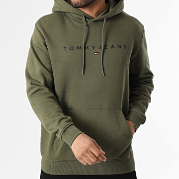 Tommy Jeans - Sweat Capuche Linear Logo 0746 Vert Kaki
