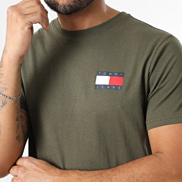 Tommy Jeans - Tee Shirt Slim Essential Flag 0740 Vert Kaki