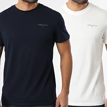 Tommy Jeans - Lot De 2 Tee Shirts Slim Linear 2316 Blanc Bleu Marine