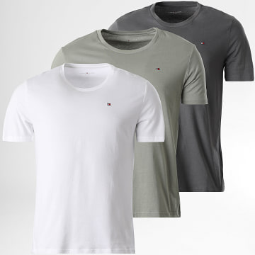 Tommy Hilfiger - Lot De 3 Tee Shirts Signature 3379 Blanc Bleu Marine Vert Kaki