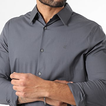 Calvin Klein - Camisa de Manga Larga Slim Solid LB145 Gris Antracita
