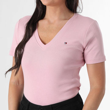 Tommy Hilfiger - Tee Shirt Col V Slim Femme Cody 0584 Rose