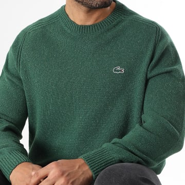 Lacoste - Pull Logo Brodé Crocodile Vert Chiné