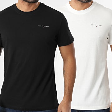 Tommy Jeans - Lot De 2 Tee Shirts Slim Linear 2316 Blanc Noir