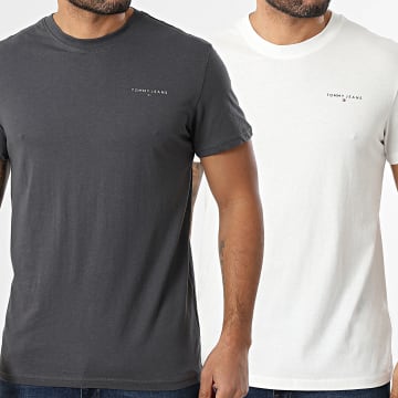 Tommy Jeans - Pack of 2 T-Shirts Slim Linear 2316 White Dark Grey