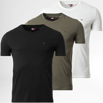 Tommy Jeans - Pack of 3 Slim T-Shirts 1579 White Khaki Black