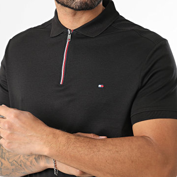 Tommy Hilfiger - Polo Manches Courtes Regular Fit Zippé Liquid Cotton 1613 Noir