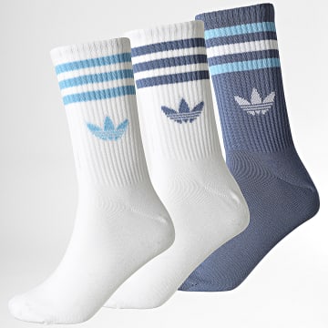 Adidas Originals - Lot De 3 Paires De Chaussettes 3 Stripes Crew KR5153 Blanc Bleu Gris Bleu Clair