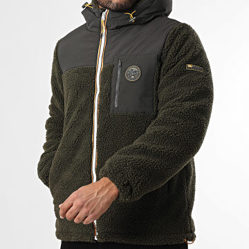 Geographical Norway - Chaqueta Sherpa con capucha zippée Terpa Verde Kaki Oscuro Negro