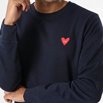 Luxury Lovers - Felpa crewneck Ricamo Cuore Rosso Blu Marina