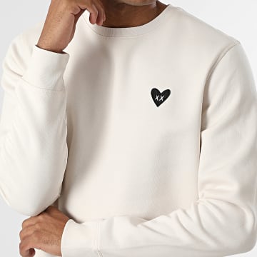 Luxury Lovers - Felpa crewneck Ricamo Cuore Nero Beige