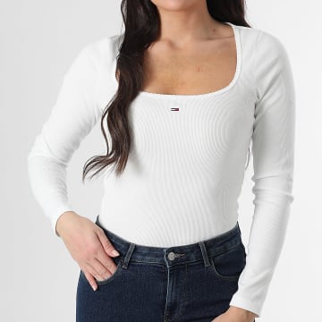 Tommy Jeans - Tee Shirt Manches Longues Femme Soft Rib 1836 Blanc