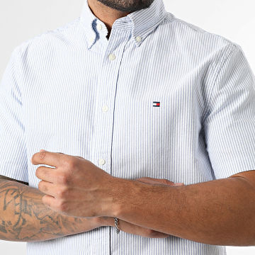 Tommy Hilfiger - Camisa de Mangas Cortas A Rayas Heritage Oxford 1664 Blanco Azul Rey