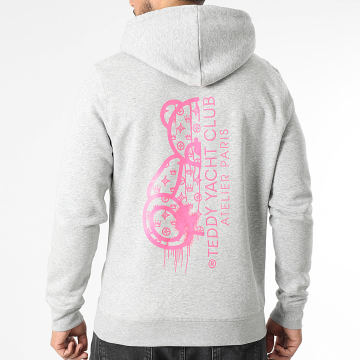 Teddy Yacht Club - Sweat Capuche Atelier De Couture Gris Chiné Rose Fluo
