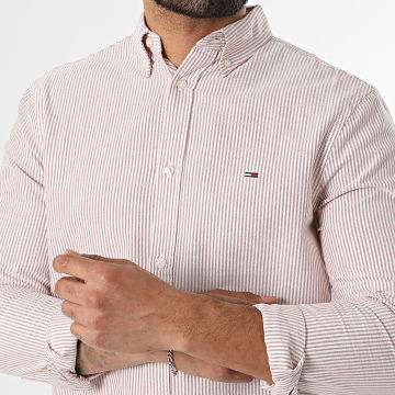 Tommy Jeans - Camisa de Manga Larga A Rayas Slim Stripe Oxford 0668 Blanco Rojo