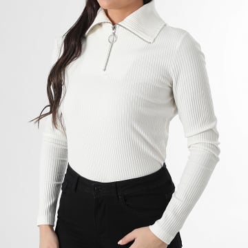 Only - T-Shirt Lange Mouwen Hals Met Rits Dames Effi Wit