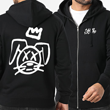 Sale Môme Paris - Felpa con zip e cappuccio Lapin Royalty Nero Bianco