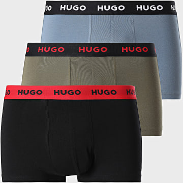 HUGO - Lot De 3 Boxers 50532611 Noir Vert Kaki Bleu Gris Rouge