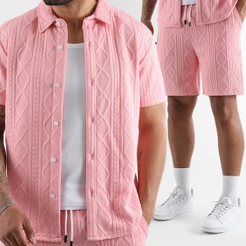 LBO - Completo Camicia Maniche Corte E Pantaloncino Da Jogging Testurizzato Intrecci 0037 Rosa