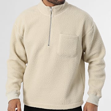 Jack And Jones - Hoodie Met Rits Sherpa Greene Teddy Beige