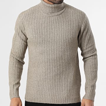 JJREBEL - Jersey Rizado Cuello Alto Frey Beige Jaspeado