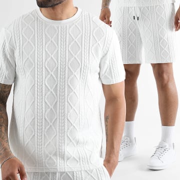 LBO - Completo T-Shirt e Pantaloncino da jogging Texture Trecce 0041 Bianco