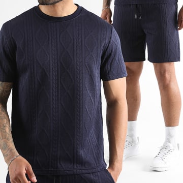 LBO - Completo T-Shirt e Pantaloncino da jogging Texture Trecce 0043 Blu Navy