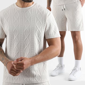 LBO - Completo T-Shirt e Pantaloncino da jogging Texture Trecce 0044 Beige