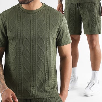 LBO - Completo T-Shirt e Pantaloncino da jogging Texture Trecce 0045 Verde Kaki