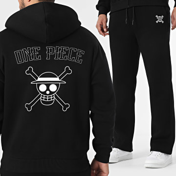 One Piece - Conjunto Sudadera Con Capucha Y Pantalón Jogging Badge Blanco Negro