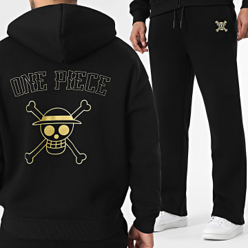 One Piece - Conjunto de camisola zippada com capuz e calça de fato de treino badge Ouro Preto