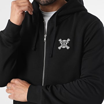 One Piece - Sweat Zippé Capuche Patch Blanc Noir