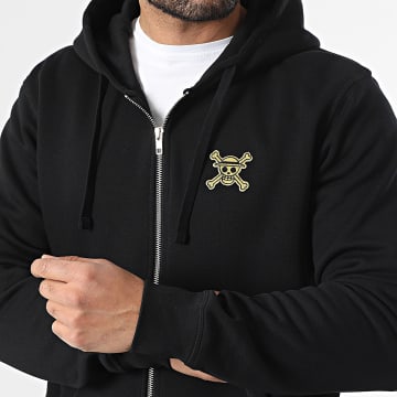 One Piece - Sweat Zippé Capuche Patch Or Noir