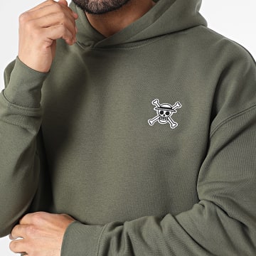One Piece - Sudadera con Capucha Relaxed Patch Blanco Verde Kaki