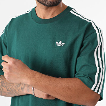 Adidas Originals - Tee Shirt A Bandes Oversize Large 3 Stripes KE2911 Vert Foncé Blanc